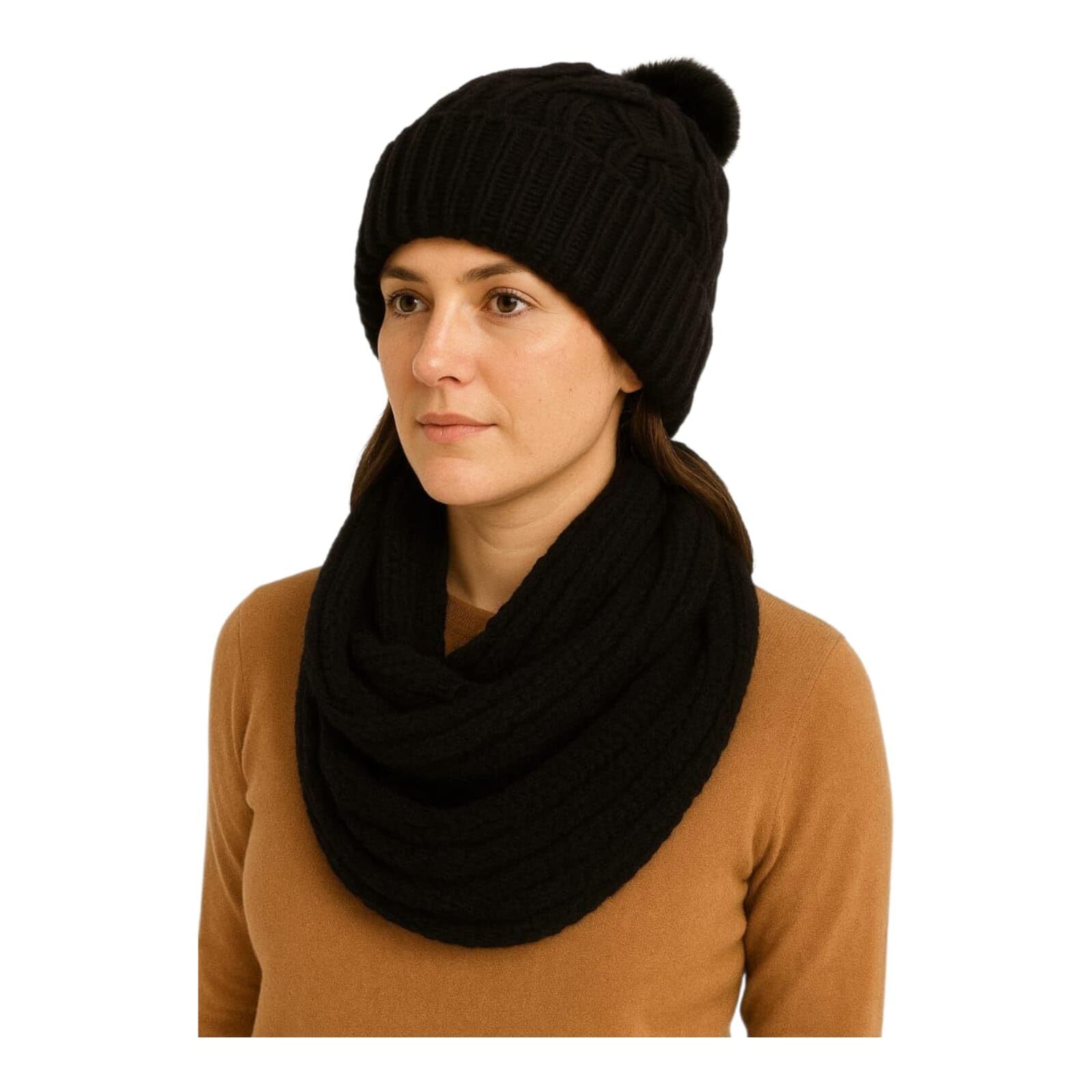 2167 Winter Knitted Hat And Scarf Set, Handmade Warm Beanie